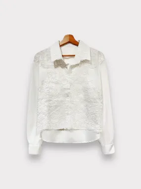 HEMD BLUSE OBERTEIL SPITZE BLUMEN BAUMWOLLE LANGE ÄRMEL NEU LAFÉE