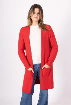 Nahtlose, übergroße lange Weste, lange Ärmel, 2 Taschen, Kaschmirgefühl