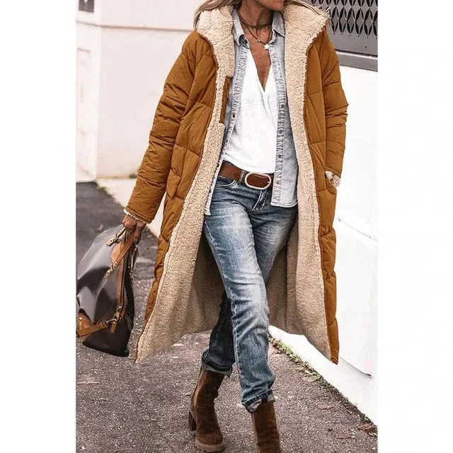 Wende lange gefütterte Winterjacke