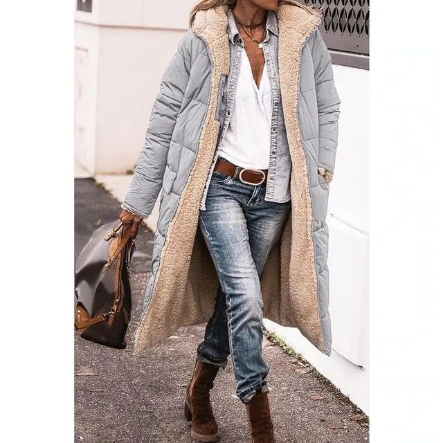 Wende lange gefütterte Winterjacke