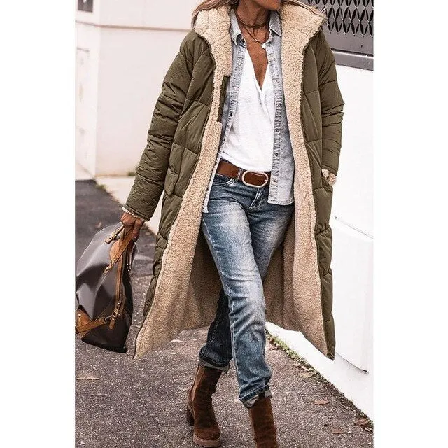 Wende lange gefütterte Winterjacke
