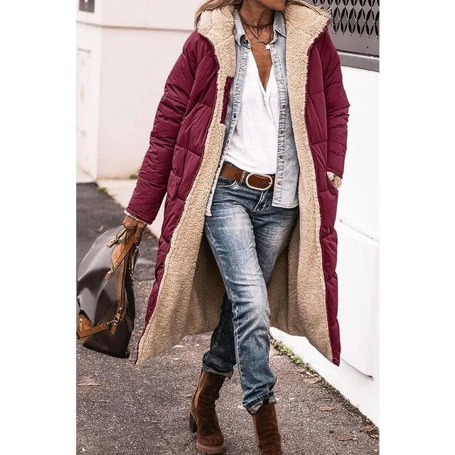 Wende lange gefütterte Winterjacke