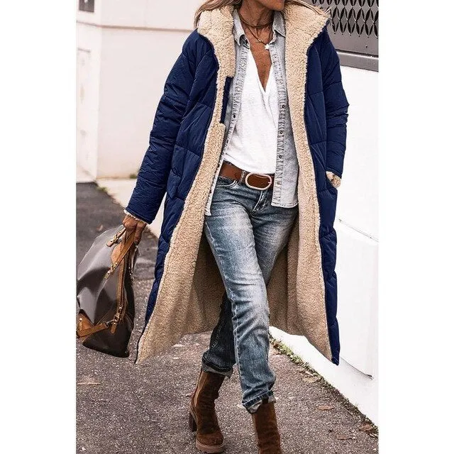 Wende lange gefütterte Winterjacke